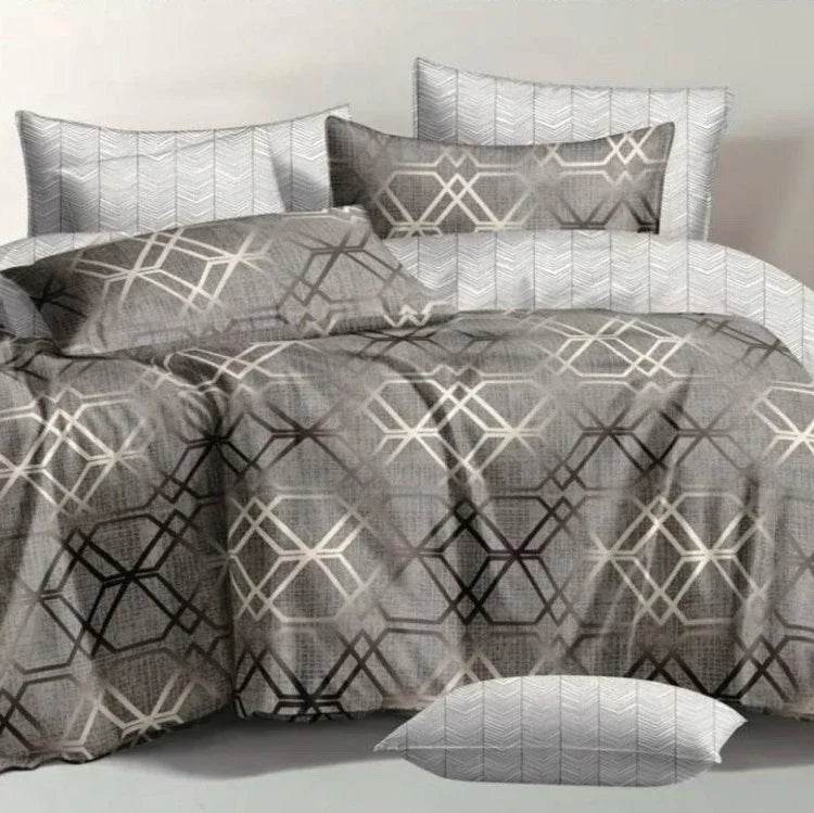 Siva posteljina sa apstraktnim linijama – Modern Geometry bračna posteljina 200x220 - mojaposteljina.rs