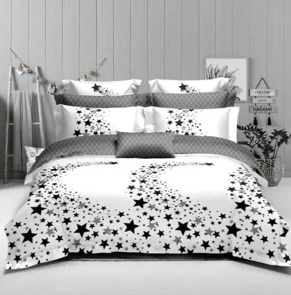 Crno-bela posteljina sa zvezdama – Galaxy Night bračna posteljina 200x220 - mojaposteljina.rs