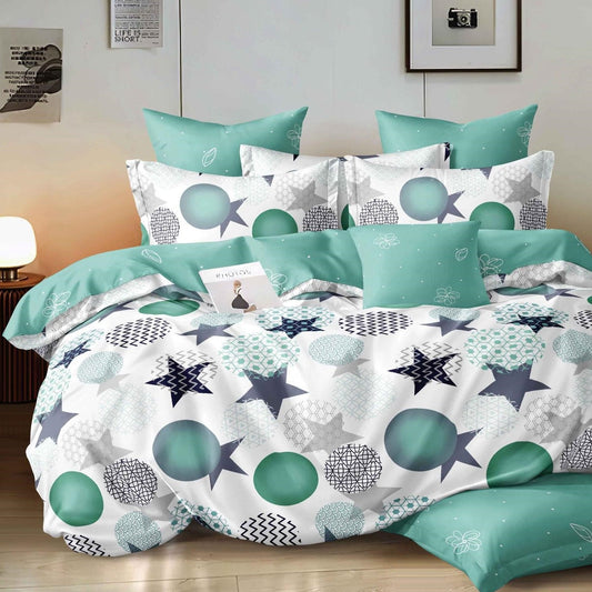 Singl posteljina Zeleni krugovi i zvezde – 3 dela (140x220 cm) - mojaposteljina.rs