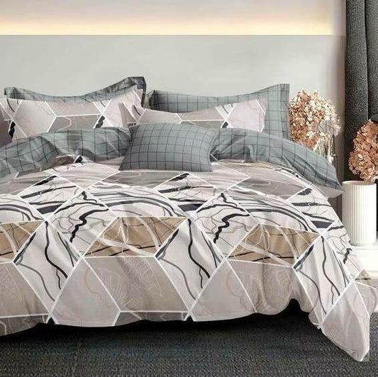 Bračna posteljina u bež, sivoj i crnoj kombinaciji sa apstraktnim linijama – 4 dela, 200x220 cm - mojaposteljina.rs