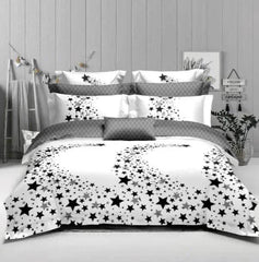 Crno - bela posteljina sa zvezdama – Galaxy Night bračna posteljina 200x220 - mojaposteljina.rs