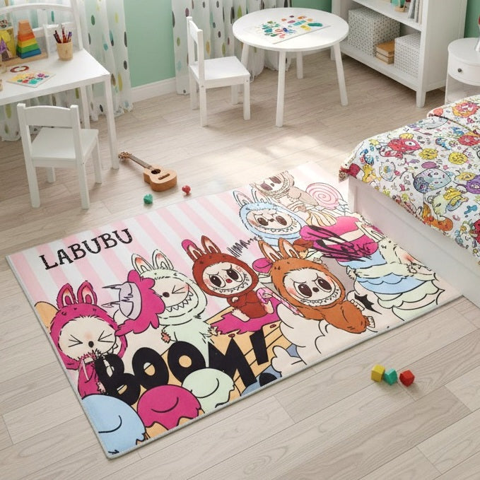 Dečiji tepih Labubu Boom 80x120 cm sa gumenom podlogom postavljen u dečijoj sobi