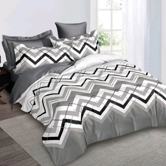 Siva bračna posteljina sa geometrijskim šarama – 200x220 moderni zig-zag dizajn - mojaposteljina.rs