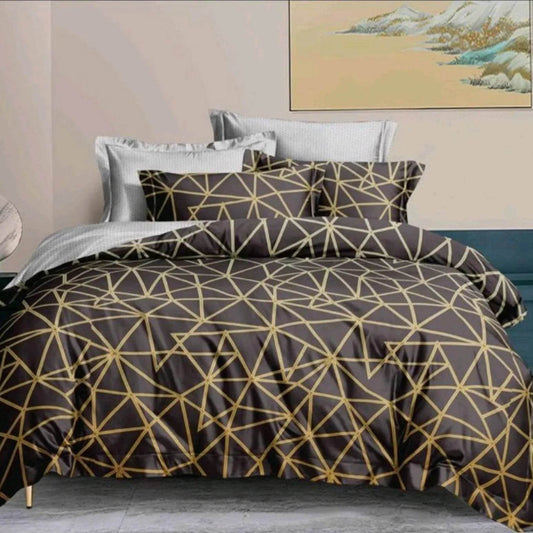 Crna moderna bračna posteljina sa zlatnim geometrijskim linijama – 4 dela, 200x220 cm - mojaposteljina.rs