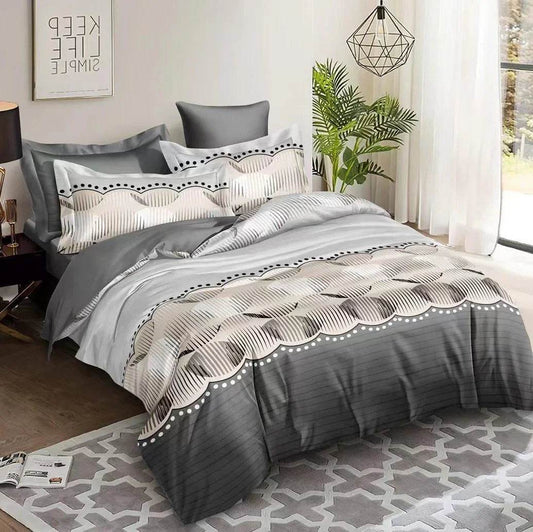 Siva posteljina sa prugastim lukovima – Waves Elegance bračna posteljina 200x220 - mojaposteljina.rs