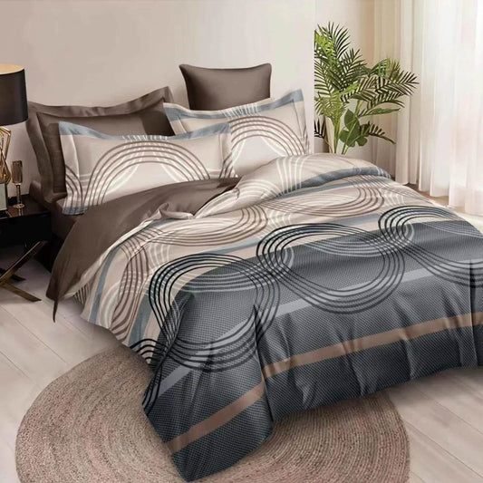 Braon i siva moderna posteljina sa kružnim šarama – Elegant Circles bračna posteljina 200x220 - mojaposteljina.rs